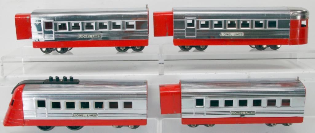 Lionel Prewar O Gauge 1700E - 1701- 1701 - 1702 chrome/light red Streamliner Set (1 of 7)