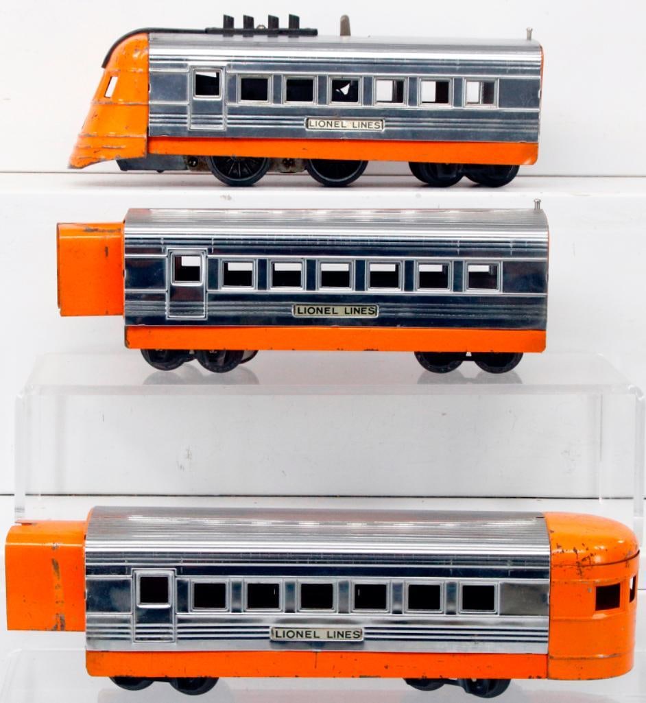 Lionel Prewar O Gauge Orange and Chrome Mechanical Silver Streak Set (1 of 9)