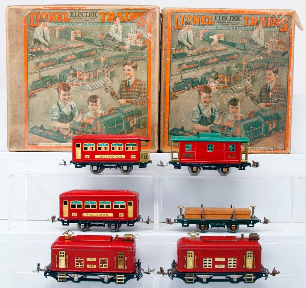 Lionel Prewar O Gauge 248 red Electric with 629-630 red Passenger Cars and 248 Electric with 2 Cars (1 of 13)
