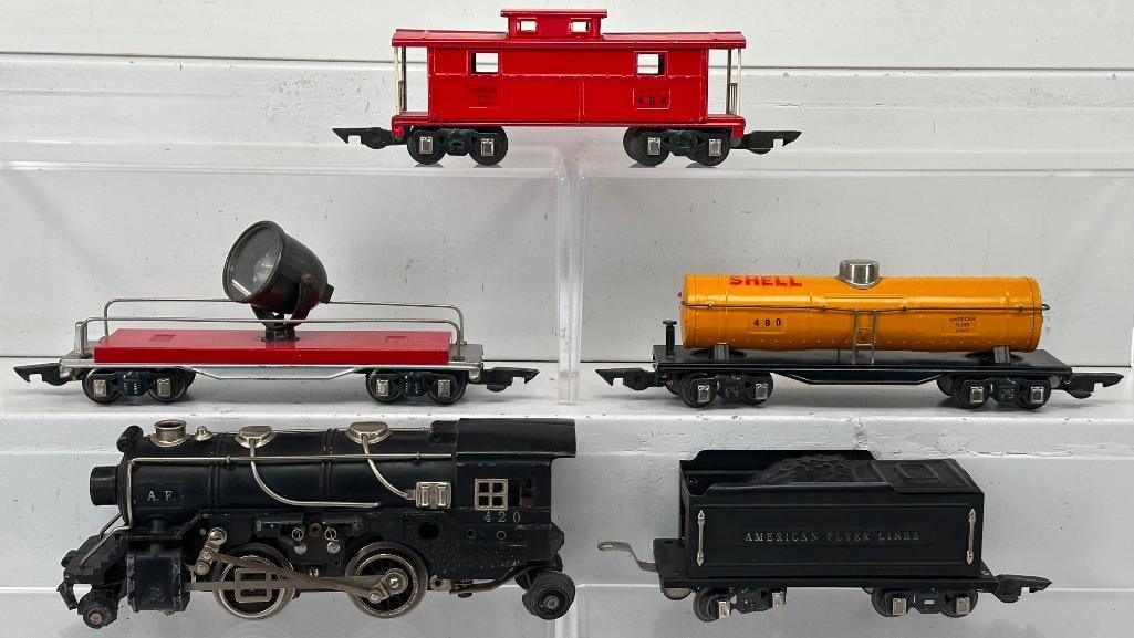 American Flyer Prewar O Gauge 420 black and nickel Loco and 421 black nickel Tender with 488 (1 of 10)