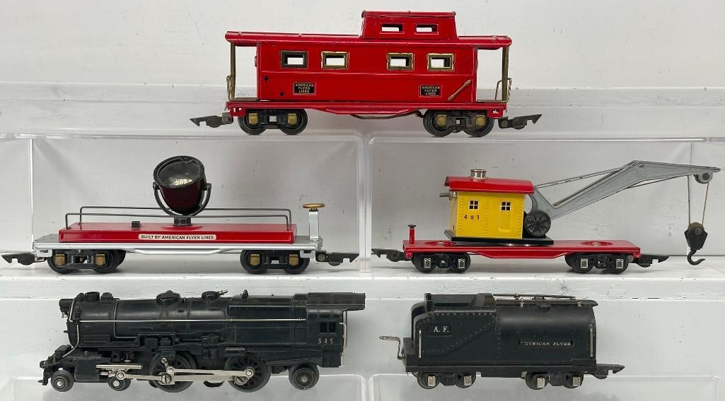 American Flyer Prewar 3/16 Gauge 545 Black Loco and 421 Black Tender – 481 Crane – 488 (1 of 10)