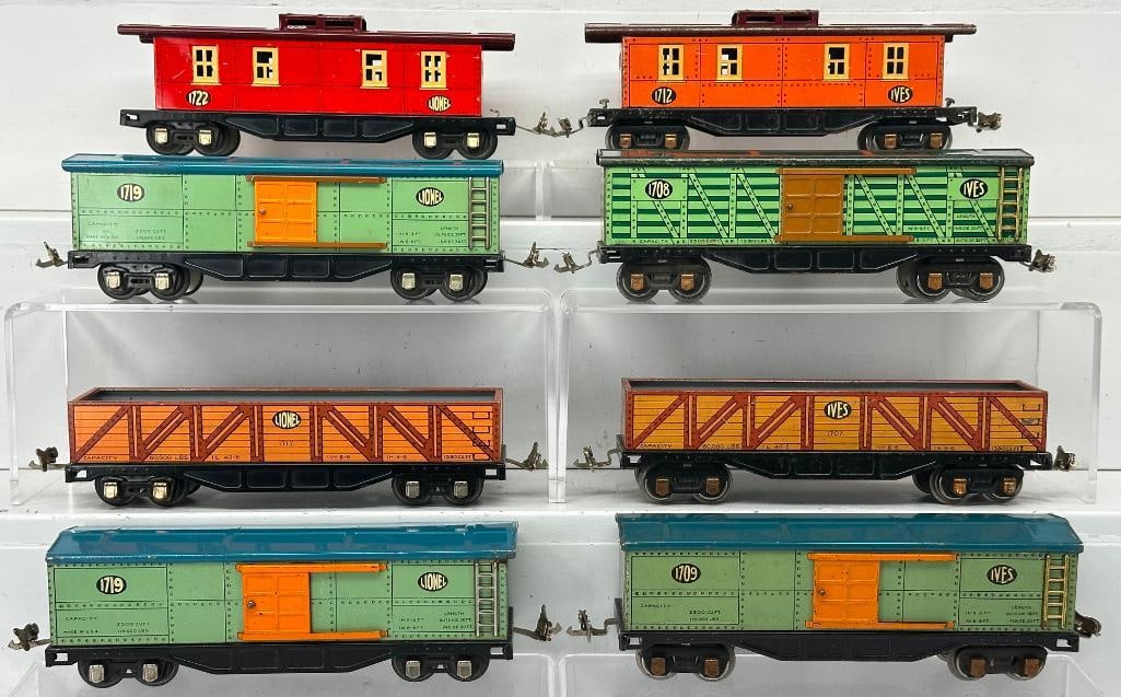 Lionel – Ives Transition Freight Cars 1708 – 1709 – 1707 – 1712 and Lionel (1 of 6)