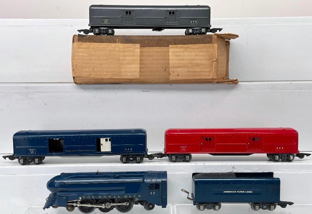 American Flyer Prewar O Gauge The Royal Blue 556 Loco and Tender with 494 red Baggage – 494 (1 of 15)