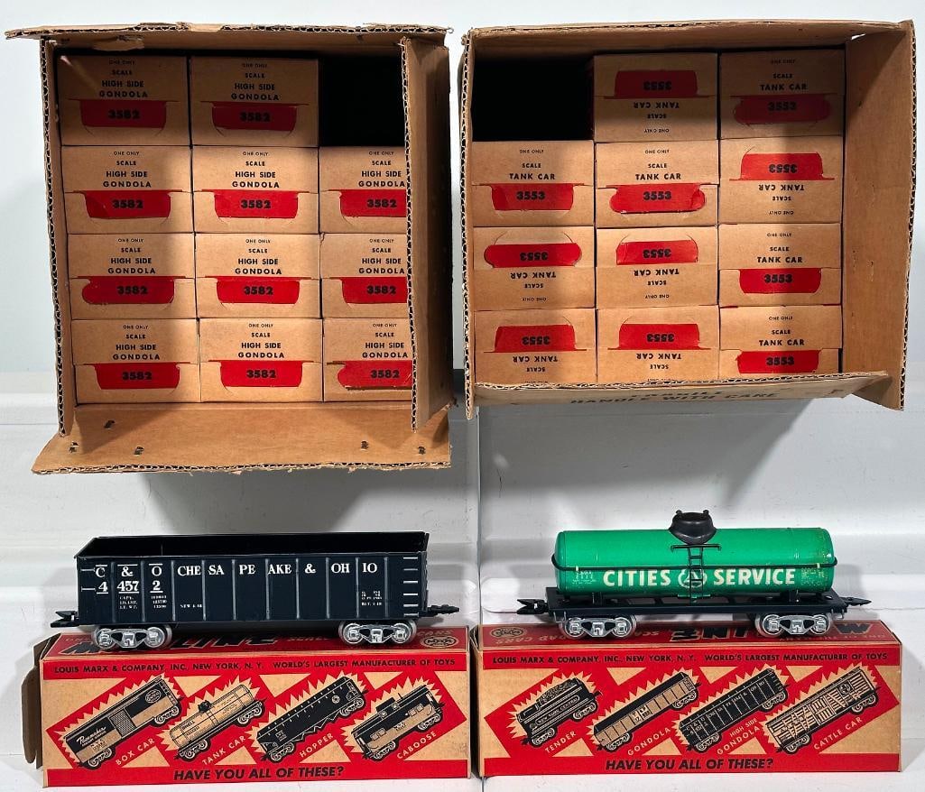 Marx Postwar O Gauge 3553 Scale Tank Car Boxed X12 and 3582 Scale High Side Gondola Boxed X12 (1 of 4)