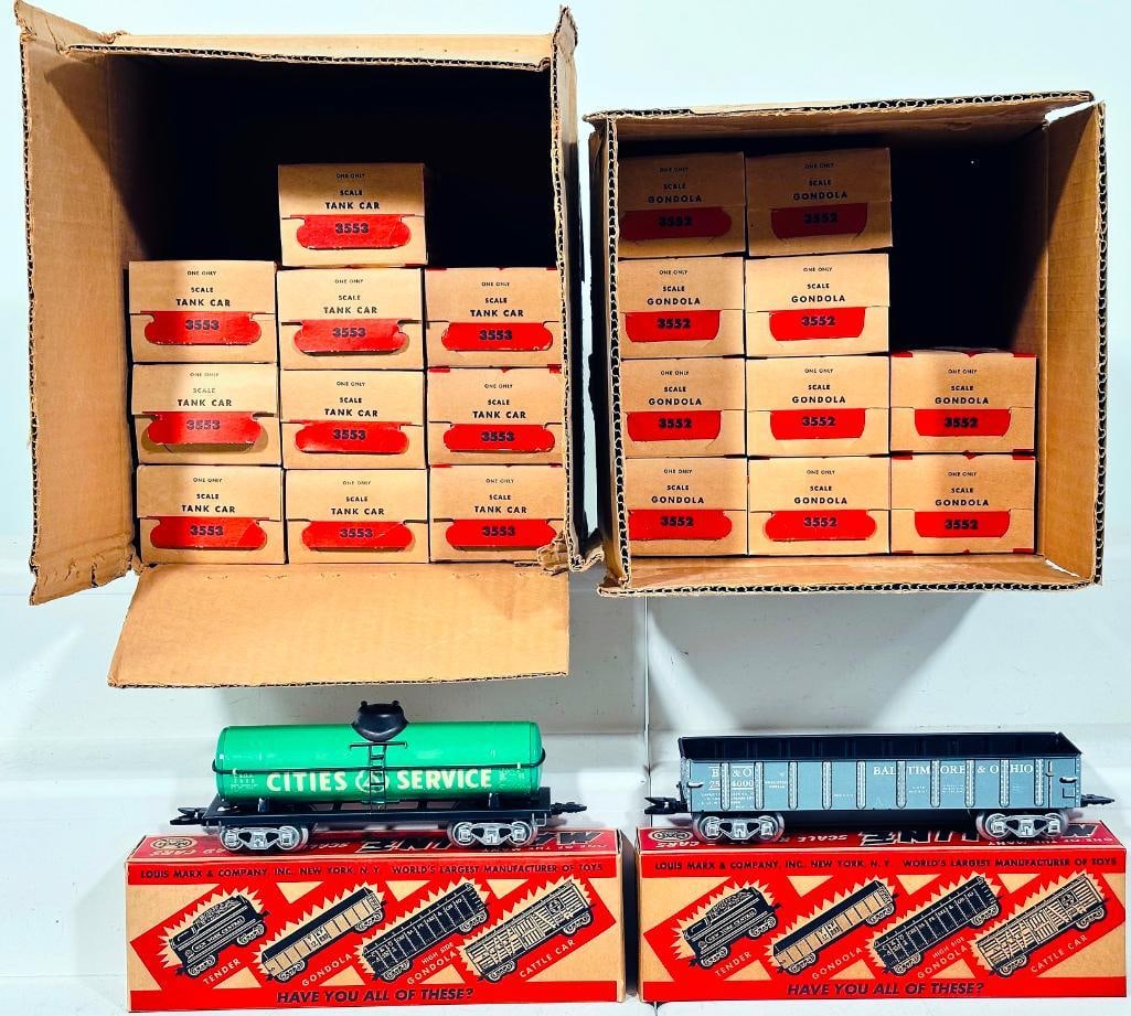 Marx Postwar O Gauge 3552 Scale Gondola Boxed X11 and 3553 Scale Tank Car Boxed X11 (1 of 4)