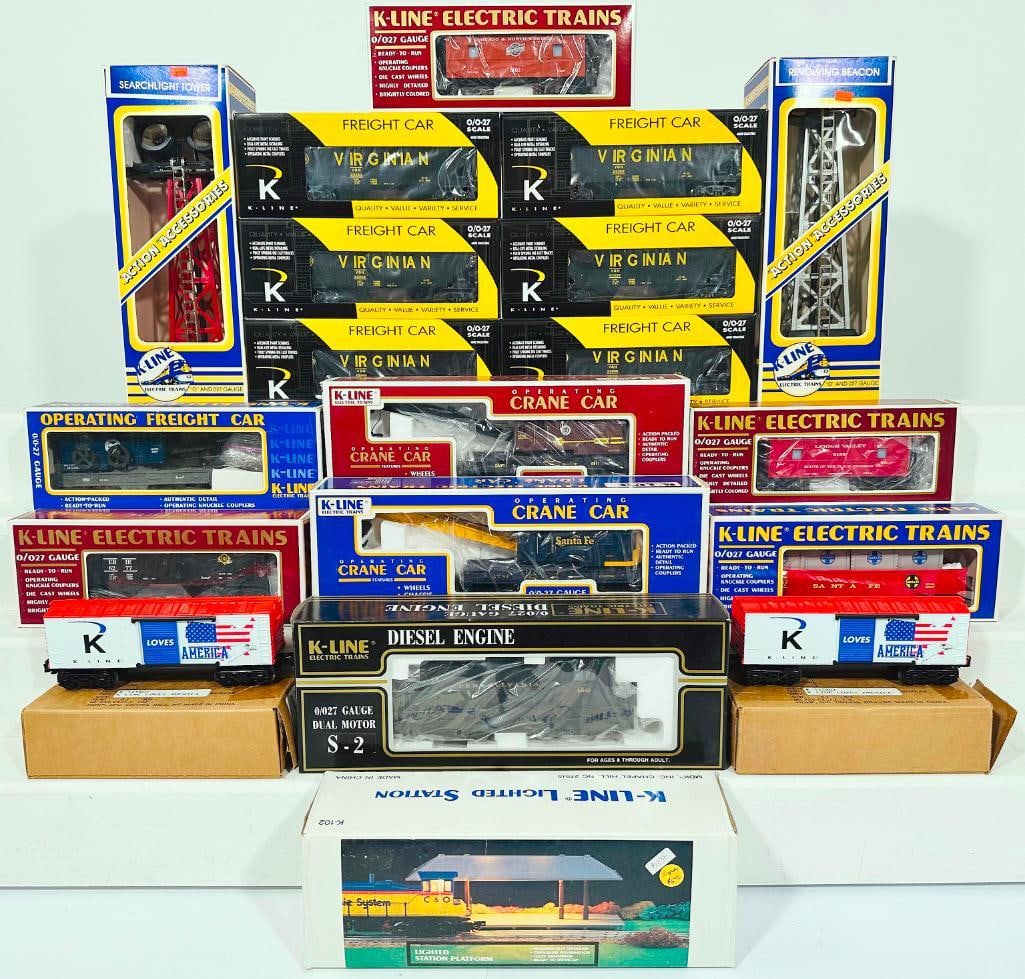 K-Line Modern O Gauge 6 Pack Boxed Virginian Ribbed Hoppers/Pennsylvania S-2 Switcher Engine Boxed (1 of 5)