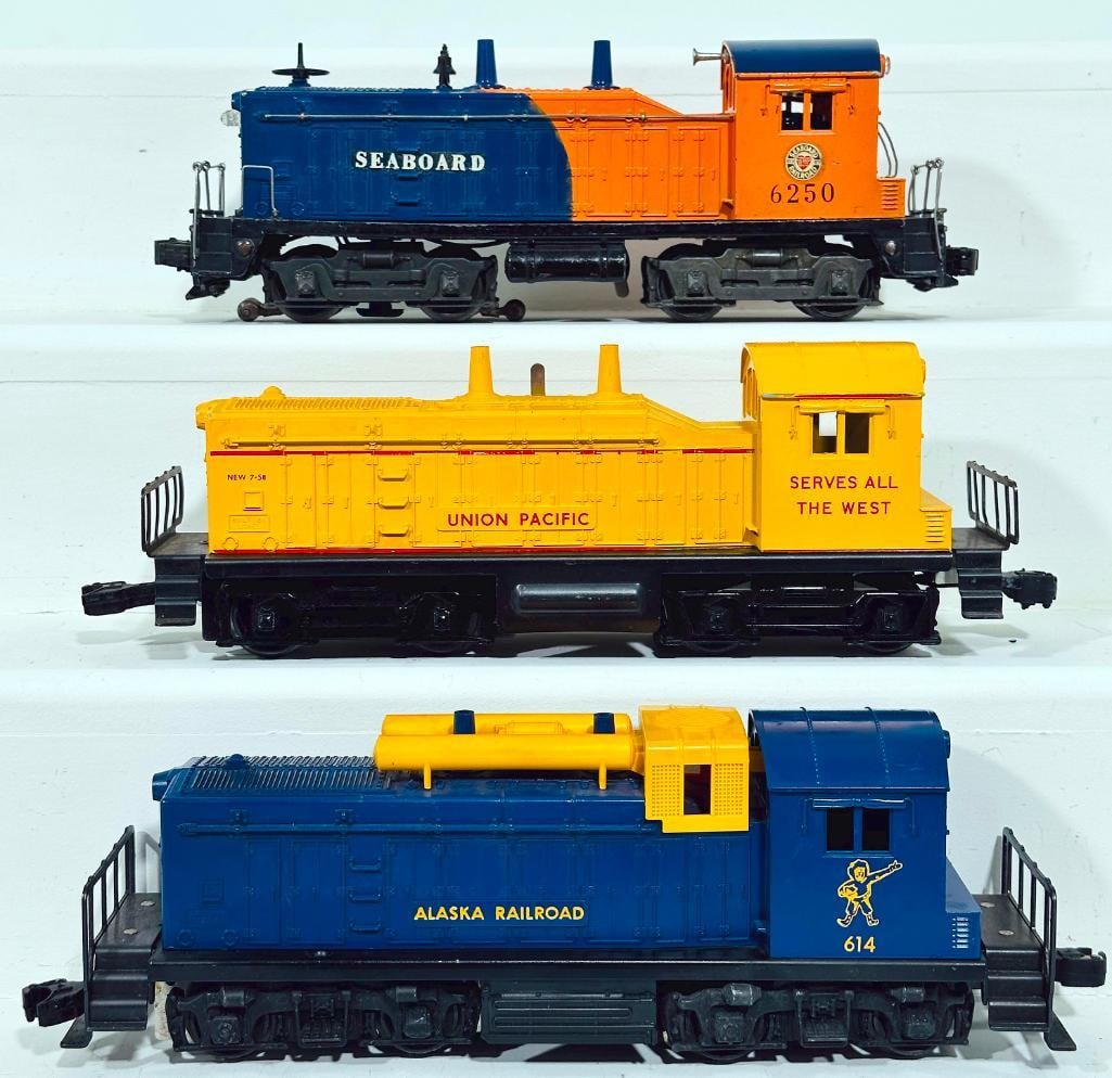 Lionel Postwar O Gauge 6250 Seaboard Switcher/635 Union Pacific Switcher/614 Alaska RR Switcher (1 of 6)