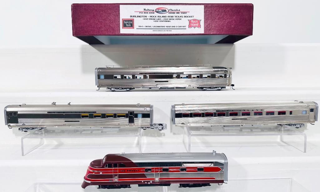Railway Classics Brass HO Scale Burlington-Rock Island 1938 Texas Rocket Diesel Locomotive and 3 Car (1 of 8)
