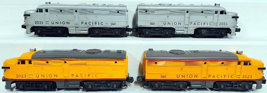 Lionel Postwar O Gauge 2023 A-A Union Pacific Yellow/Gray Alco Units/2033 Union Pacific A-A Units