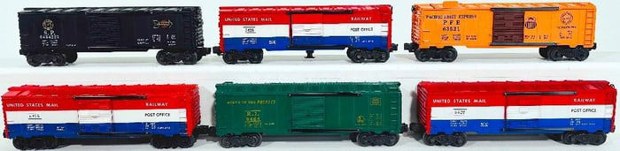 Lionel Postwar O Gauge Six (6) Assorted Box Cars