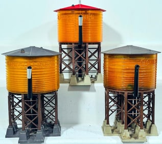 Lionel Postwar O Gauge 38 Water Tower red top and 38 Water Tower gray top X2