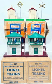 Lionel Postwar O Gauge 445 Operating Switch Tower Boxed X2/Lionel Prewar 45N Auto. Gateman Boxed X2