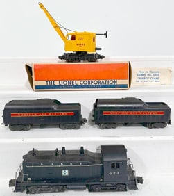 Lionel Postwar O Gauge 623 Santa Fe Switcher-3360 Operating Burro Crane Boxed-746W N&W Tender X2