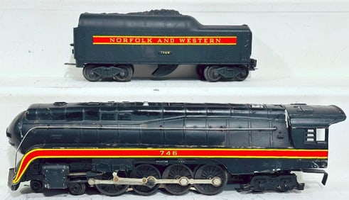 Lionel Postwar O Gauge 746 Norfolk and Western Locomotive and 746W Short Stripe Tender