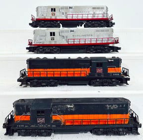 Lionel Postwar O Gauge 2338 Milwaukee Road Switcher X2 and 2328 Burlington Switcher X2