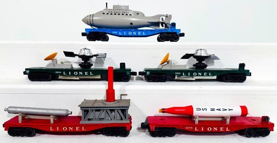 Lionel Postwar O Gauge Five (5) Assorted Space Cars