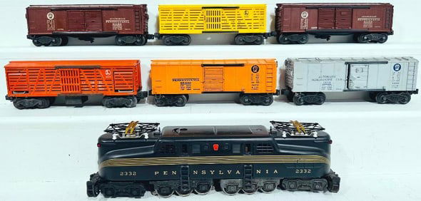 Lionel Postwar O Gauge 2332 5 Stripe GG1 and Six (6) Assorted Freight Cars