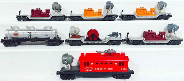 Lionel Postwar O Gauge 3535 Security Car and Six (6) Assorted Freight Cars
