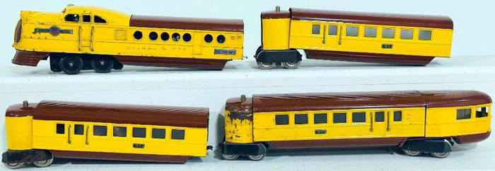 Lionel Prewar O Gauge 636W yellow and brown Union Pacific City of Denver 4 Car Streamliner Set