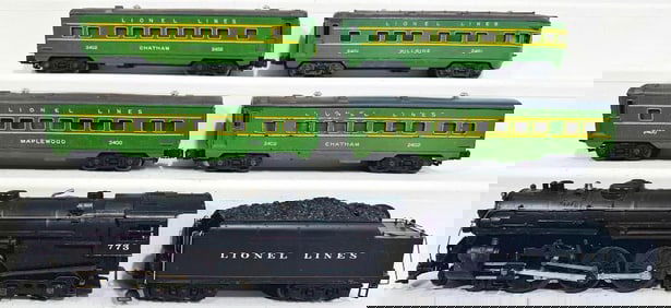 Lionel Postwar O Gauge 773 Locomotive from1964/ 2426W Tender from 1950 with Four (4) Passenger Cars