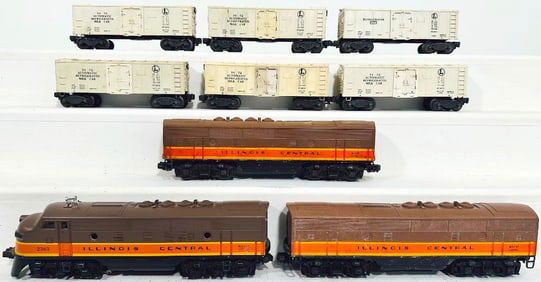 Lionel Postwar O Gauge 2363 Illinois Central A - B - B F - 3 Diesel Units and Six (6) Milk Cars