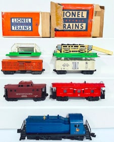 Lionel Postwar O Gauge 621 Jersey Central Switcher-6517 Caboose-3472 Milk Car & Loader-6417 Caboose