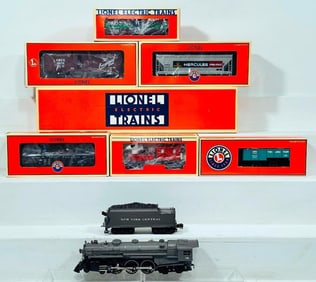 Lionel Modern O Gauge NYC 4 - 6 - 4 Hudson Locomotive and Tender and Six (6) Assorted Freight Cars