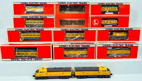 Lionel Modern O Gauge Union Pacific F3 A-A Powered and Dummy Units and Eight Assorted Passenger Cars