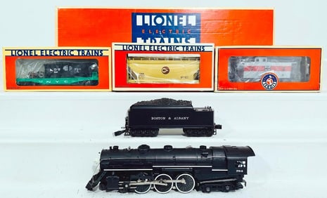 Lionel Modern O Gauge B&A Hudson Locomotive and Tender and Three (3) Assorted Freight Cars