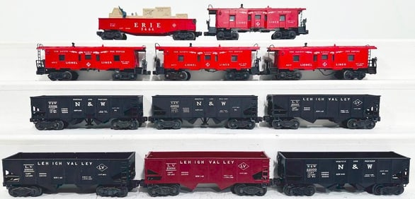 Lionel O Postwar O Gauge 6517 Bay Window Caboose X4-6456 maroon Hopper-6456 black Hopper X2-3456