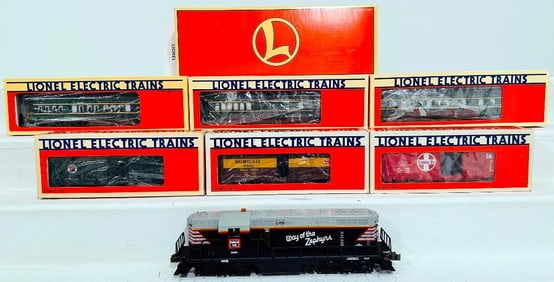 Lionel Modern O Gauge Chicago Burlington and Quincy GP - 9 Diesel and Six (6) Assorted Box Cars