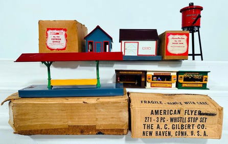 American Flyer Postwar S Gauge 586 AF Wayside Station - House - 764 Express Office - 2010 Water Tank