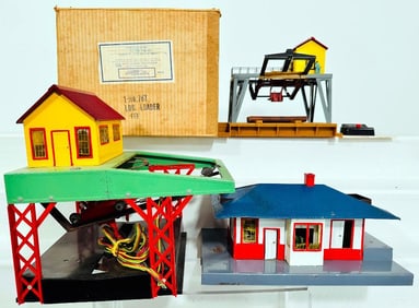 American Flyer Postwar S Gauge 787 Log Loader - 755 blue roof Mystic Station - 751 Log Loader