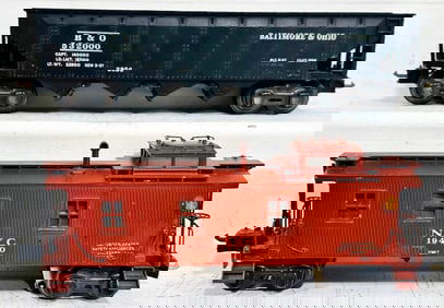 Lionel Prewar O Gauge 2957 Semi-Scale Caboose and 2956 Semi-Scale B&O Black Hopper