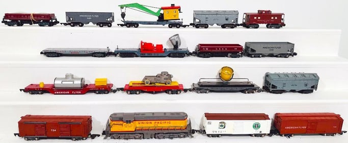 American Flyer Postwar S Gauge 372 Union Pacific Switcher and Sixteen (16) Assorted Freight Cars