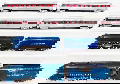 American Flyer Postwar S Gauge Royal Blue Locomotive and Tender X2 and Four Assorted Passenger Cars