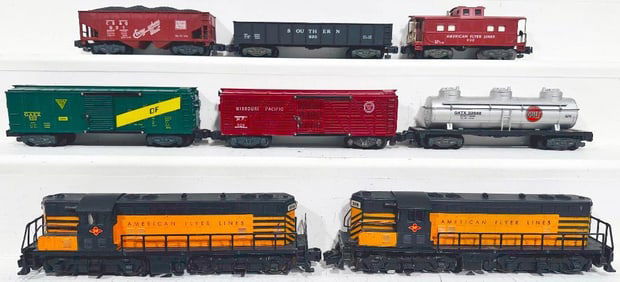 American Flyer Postwar S Gauge 374 and 375 T&P Diesel Switchers and Six (6) Assorted Freight Cars