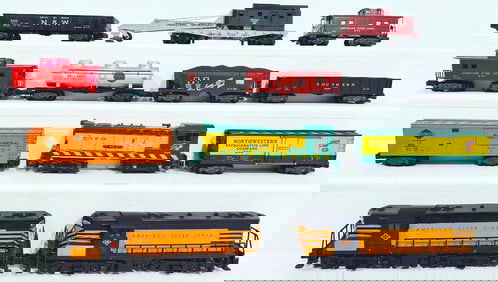American Flyer Postwar S Gauge 377-378 T&P Switchers-355 Northwestern Switcher and 9 Assorted Cars