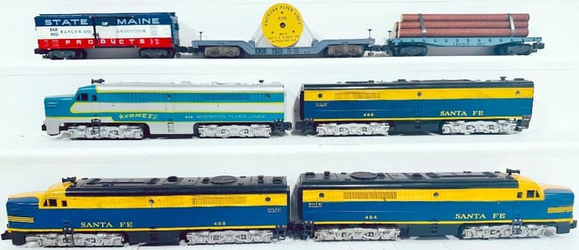 American Flyer Postwar S Gauge 486 - 484 - 485 blue and yellow Santa Fe A - B - A Diesel Alco Units