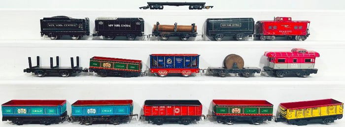 Marx Postwar O Gauge Thirteen (13) Assorted Freight Cars and Three (3) Tenders