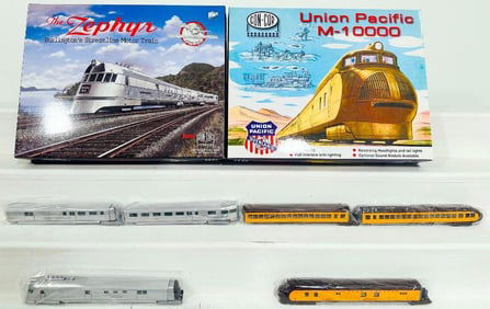 Con-Cor Modern HO Scale Union Pacific M-10000 Streamliner Set and Burlington Route The Zephyr Set