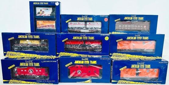 American Flyer Lionel Modern S Gauge Billboards and Eight (8) Assorted Freight Cars Boxed