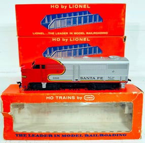 Lionel Postwar HO Scale Southern Pacific Locomotive and Tender - Santa Fe Diesel Unit- Sixteen Cars