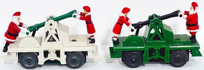 Lionel Modern O Gauge green Santa Hand Car and white Santa Hand Car