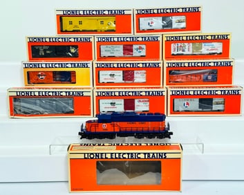 Lionel Modern O Gauge Eleven (11) Assorted Freight Cars and Lionel Lines SD - 28 Flat Top Diesel