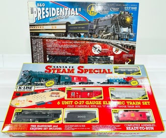 K-Line Modern O Gauge B&O Presidential Passenger Set and Santa Fe Steam Special Boxed
