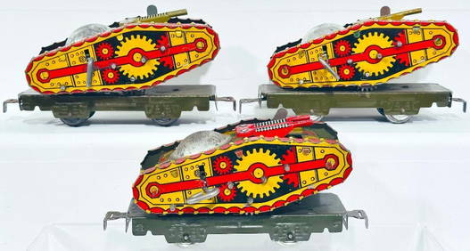 Marx Prewar O Gauge Army Flat Car with World War I Tank X3 (1 of 6)