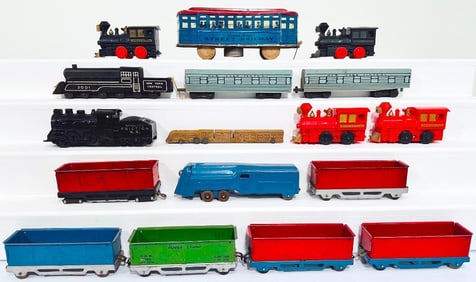 Marx Prewar Wood Floor Toy/Larger Gauge Street Car Floor Toy/Black Locomotive Floor Toy/6 Floor Toys