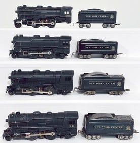 Marx Postwar O Gauge Four (4) Assorted 999 Black Locomotives and Tenders