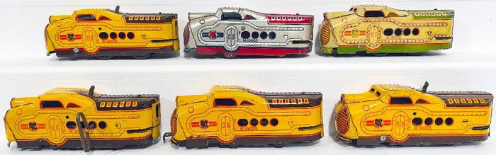 Marx Prewar O Gauge M10005 yellow and brown Five (5) Assorted Power Cars and one (1) Dummy Engine